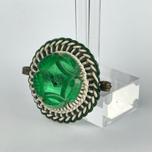 Load image into Gallery viewer, Original 1940's Green and White Make Do and Mend Brooch with Green Button Middle