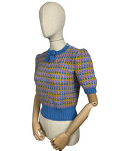 Load image into Gallery viewer, Reproduction 1940's Waffle Stripe Jumper in Blue, Pink, Purple and Mustard Knitted from a Wartime Pattern - Bust 36 38 40