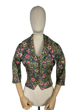Load image into Gallery viewer, Original 1950's Vibrant Floral Pure Silk Jacket in Green, Pink and Chartreuse - Bust 38
