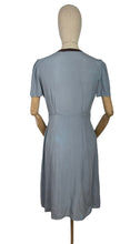 Load image into Gallery viewer, Original 1940’s CC41 Blue Cotton Dress with Brown Appliqué for the Shorter Lady - Wounded But Wearable - Bust 35 36