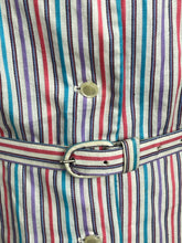 Load image into Gallery viewer, Original Late 1940's White Stripe Summer Dress in Purple, Pink, Turquoise and Black - Bust 40 42