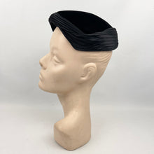 Load image into Gallery viewer, Original 1950's Black Cotton Velvet Hat with Paste Button Trim - Classic Piece
