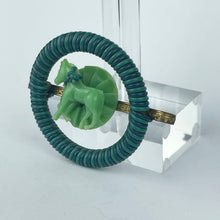 Load image into Gallery viewer, Original 1940's Green and Blue Wartime Make Do and Mend Brooch Pretty Green Horse and Button Trim