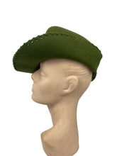 Load image into Gallery viewer, Original 1930's 1940's Green Felt Tilt Hat with Bound Edge and Bow Trim *