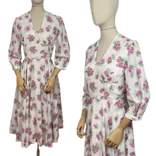 Load image into Gallery viewer, Original 1950’s Pretty Pink Roses Print Dress in Fine Stripe - Bust 34