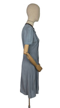 Load image into Gallery viewer, Original 1940’s CC41 Blue Cotton Dress with Brown Appliqué for the Shorter Lady - Wounded But Wearable - Bust 35 36