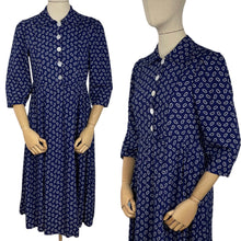 Load image into Gallery viewer, Original 1940’s 1950’s Novelty Print Pretzel Print Dress in Blue and White - Bust 34" *