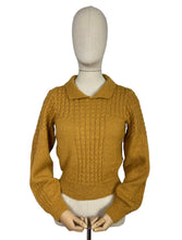 Load image into Gallery viewer, 1930's Reproduction Hand Knitted Long Sleeved Cable Jumper in Mustard Using Beautifully Soft Alpaca - Bust 34 36 38
