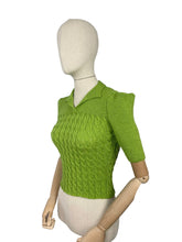 Load image into Gallery viewer, 1940's Reproduction Twisted Cable and Rib Jumper in Primavera Green Pure Wool - Bust 32 33 34