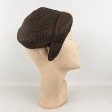 Load image into Gallery viewer, Original 1930’s Brown and Cream Straw Hat with Leaf Detail