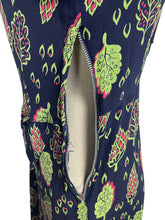 Load image into Gallery viewer, Stunning Original 1940's Dark Blue Dress with Cerise Pink and Lime Green Leaf Print