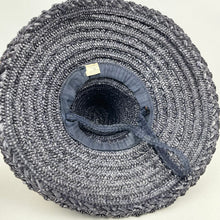 Load image into Gallery viewer, Original 1930’s 1940’s Navy Blue Conical Straw Hat with Large Double Bow Ribbon Trim in Chartreuse