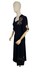 Load image into Gallery viewer, Utterly Incredible True Volup Original 1930's 1940's Satin Backed Crepe Dress with Hand Painted Floral Design - Bust 44 46