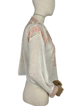 Load image into Gallery viewer, Original 1920's 1930's Hand Embroidered Muslin Blouse - Stunning Apricot Silk Geometric Embroidery - Bust 36 38 *