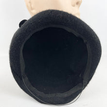 Load image into Gallery viewer, Original 1950's Black Fur Felt Hat with Double Button Trim - Timeless Piece