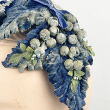 Load image into Gallery viewer, Original 1950’s Flower and Leaf Half Hat in Soft Blue and Green with Double Bow Trim