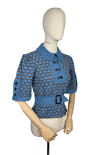 Load image into Gallery viewer, Reproduction 1930's Belted Jumper Hand Knitted from a 1936 Pattern in Blue and Brown