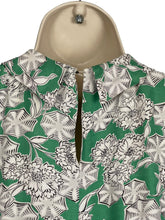 Load image into Gallery viewer, Original 1940’s Cold Rayon Day Dress in Green and White Flower and Spiderweb Print - Bust 34