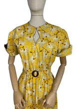 Load image into Gallery viewer, Reproduction 1940's Belted Day Dress in Yellow, Brown and White Floral Print - Bust 38 40