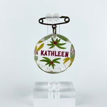 Load image into Gallery viewer, Original 1940's Reverse Carved Lucite Kathleen Name Brooch with Flowers *