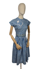Load image into Gallery viewer, Original 1950's Blue and White Houndstooth Print Belted Peggy Petite by Peggy Page Dress - Bust 34 *