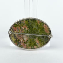 Load image into Gallery viewer, Vintage Sterling Silver Green and Pink Moss Agate Brooch