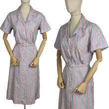 Load image into Gallery viewer, Original Late 1940's White Stripe Summer Dress in Purple, Pink, Turquoise and Black - Bust 40 42