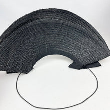 Load image into Gallery viewer, Original 1940's Black Straw Half Hat with Grosgrain Ruffle Trim - Great Summer Hat
