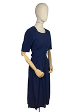 Load image into Gallery viewer, Original Classic 1940’s Blue Crepe Day Dress with Laced Waist Detail and Belt - Bust 34 35