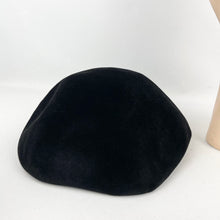 Load image into Gallery viewer, Original 1950's Inky Black Fur Felt Side Tilt Hat with Shaped Brim and Bow Trim