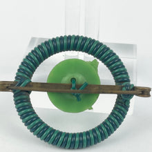 Load image into Gallery viewer, Original 1940's Green and Blue Wartime Make Do and Mend Brooch Pretty Green Horse and Button Trim