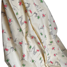 Load image into Gallery viewer, Original 1940’s Novelty Print Cotton Dress Fabric in Buttermilk with Cotton Reels in Pink and Green and Black Sewing Needles and Thread
