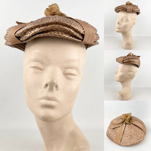 Load image into Gallery viewer, Original 1950's Light Brown Lacquered Raffia Hat with Bow Trim by Jacoll *