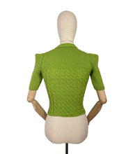 Load image into Gallery viewer, 1940's Reproduction Twisted Cable and Rib Jumper in Primavera Green Pure Wool - Bust 32 33 34