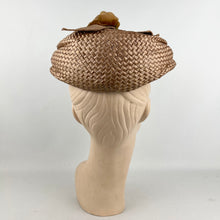 Load image into Gallery viewer, Original 1950's Light Brown Lacquered Raffia Hat with Bow Trim by Jacoll *