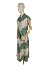 Load image into Gallery viewer, Original 1940's Green and White Chevron Print Day Dress - Bust 38