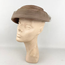 Load image into Gallery viewer, Original 1950’s Light Brown Straw Hat with Net and Bead Trim - Great Summer Hat *