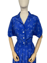 Load image into Gallery viewer, Reproduction Volup 1940's 1950's Novelty Print Pure Silk Dress in Blue with White Polka Dot Bows - Bust 40 42 *