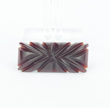 Load image into Gallery viewer, Original 1940's Carved Bakelite Bar Brooch in Burgundy