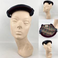 Load image into Gallery viewer, Original 1950’s Gertrude Singer Navy Blue Straw Hat with Wine Cotton Velvet Trim