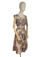 Load image into Gallery viewer, Original 1950's Brown Sleeveless Day Dress with Black Roses Print - Bust 34 35 *
