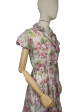 Load image into Gallery viewer, Original 1950’s Nylon Floral Dress with Pink Roses Print - Bust 36 38
