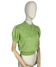 Load image into Gallery viewer, Reproduction 1940's Puff Sleeved Jumper with Neat Half Collar in Chartreuse Alpaca Silk - Bust 34 36