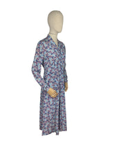 Load image into Gallery viewer, Original 1940’s Long Sleeved Silk Crepe Day Dress with Glass Buttons in Pink, Purple and Blue Abstract Print - Bust 36 38 *