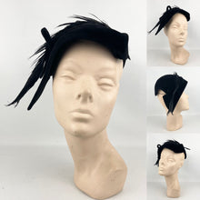 Load image into Gallery viewer, Original 1950’s Black Felt Hat with Huge Feather Trim - Very Stylish Piece *