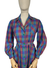Load image into Gallery viewer, Original 1940’s Plaid Cotton Long Sleeved Belted Chore Dress with Pockets and Ric-rac Trim - Bust 36 38 *