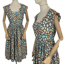 Load image into Gallery viewer, Original 1950's Classic Cotton Day Dress in Green, Blue, Orange and Grey Abstract Print - Bust 36 *