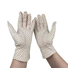 Load image into Gallery viewer, Original 1950’s Empire Made White and Red Polka Dot Ladies Gloves - Size 7.5