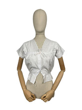 Load image into Gallery viewer, Antique White Cotton Chemise with Sleeves - Broderie Anglaise, Pintucks, Tie Waist and Yoke - Bust 34 36 *