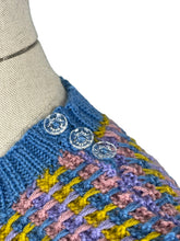 Load image into Gallery viewer, Reproduction 1940's Waffle Stripe Jumper in Blue, Pink, Purple and Mustard Knitted from a Wartime Pattern - Bust 36 38 40